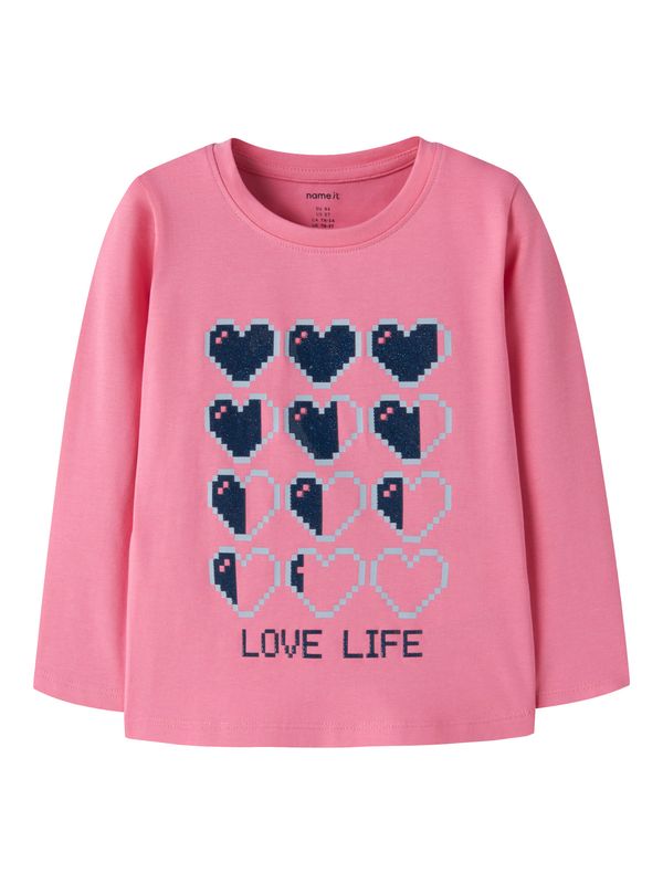 13258363 – Name It roze meisjes longsleeve met pixelhartjes print