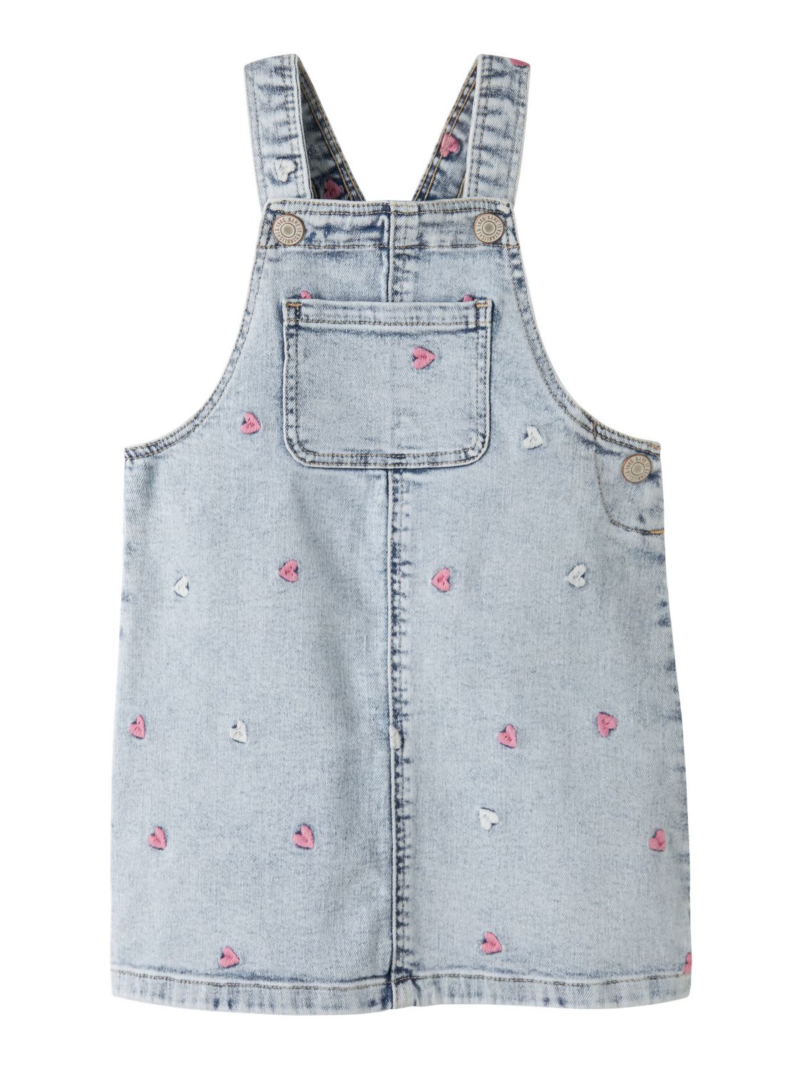 13250728 – Name It denim salopette jurk met geborduurde hartjes