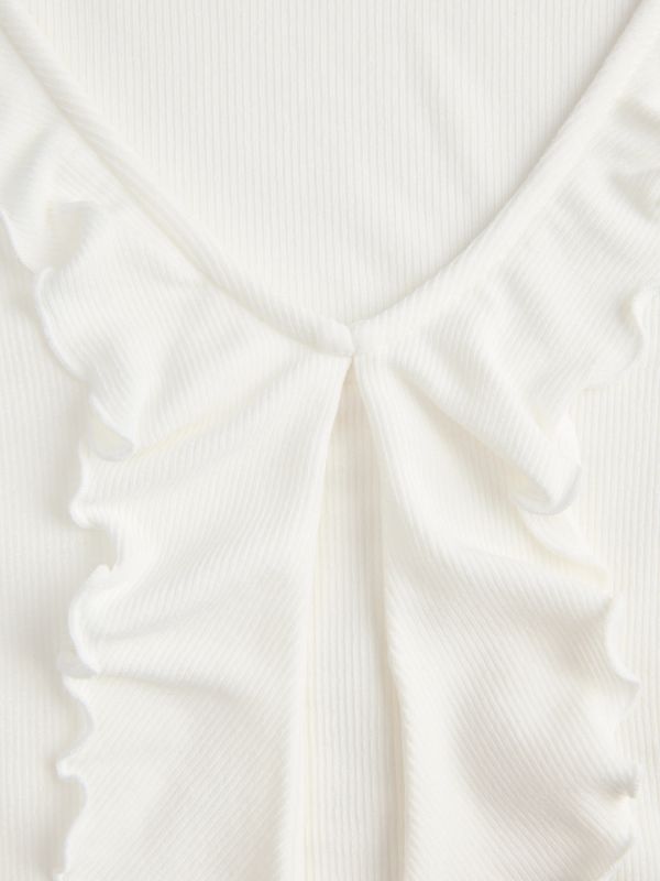 12304218 JJXX Dames Rib Top met Ruches Gebroken Wit