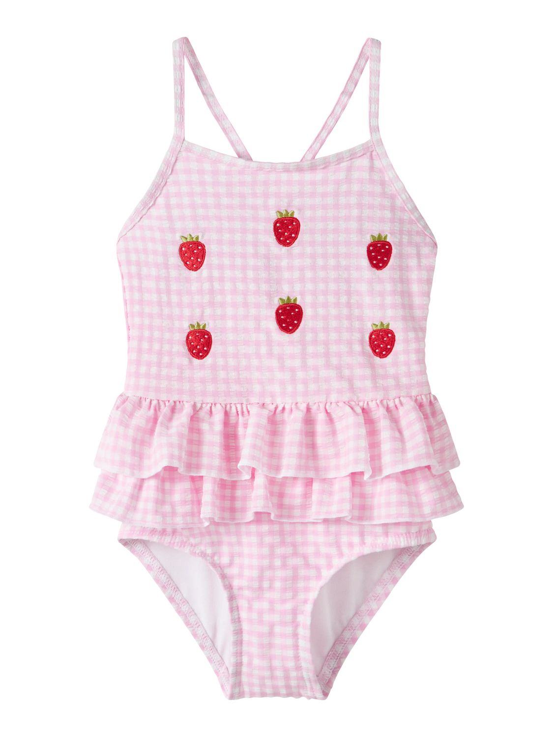 13239671 Roze Geruite Badpak met Aardbeitjes voor Meisjes