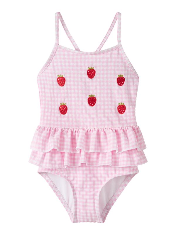 13239671 Roze Geruite Badpak met Aardbeitjes voor Meisjes