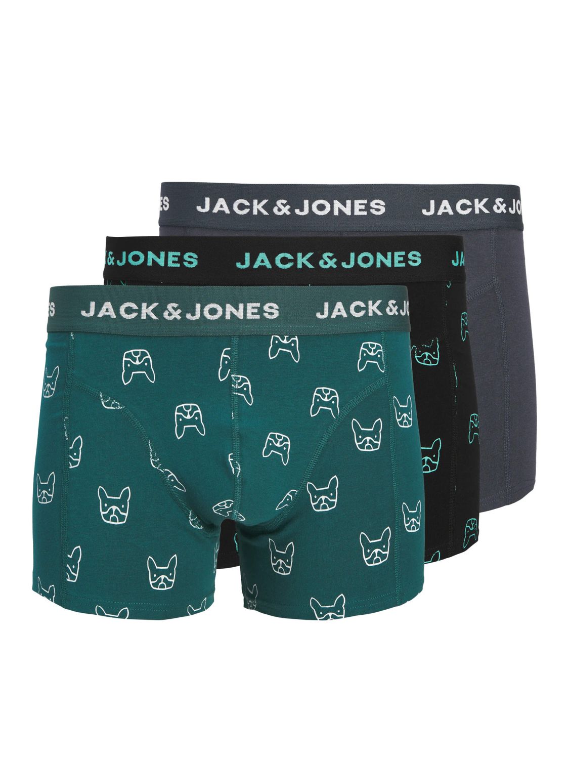 12280196 – JACK &amp; JONES Junior Boxershorts Groen/Zwart/Grijs – 3-Pack