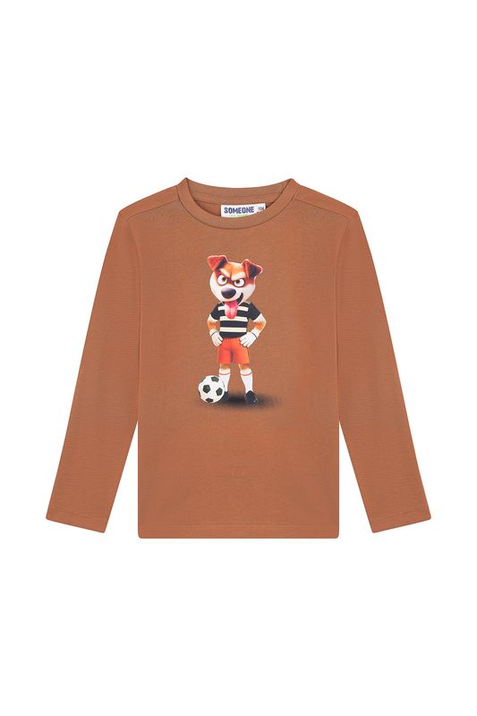 BRAM-SB-03-I– Someone jongens longsleeve bruin met hond en voetbal