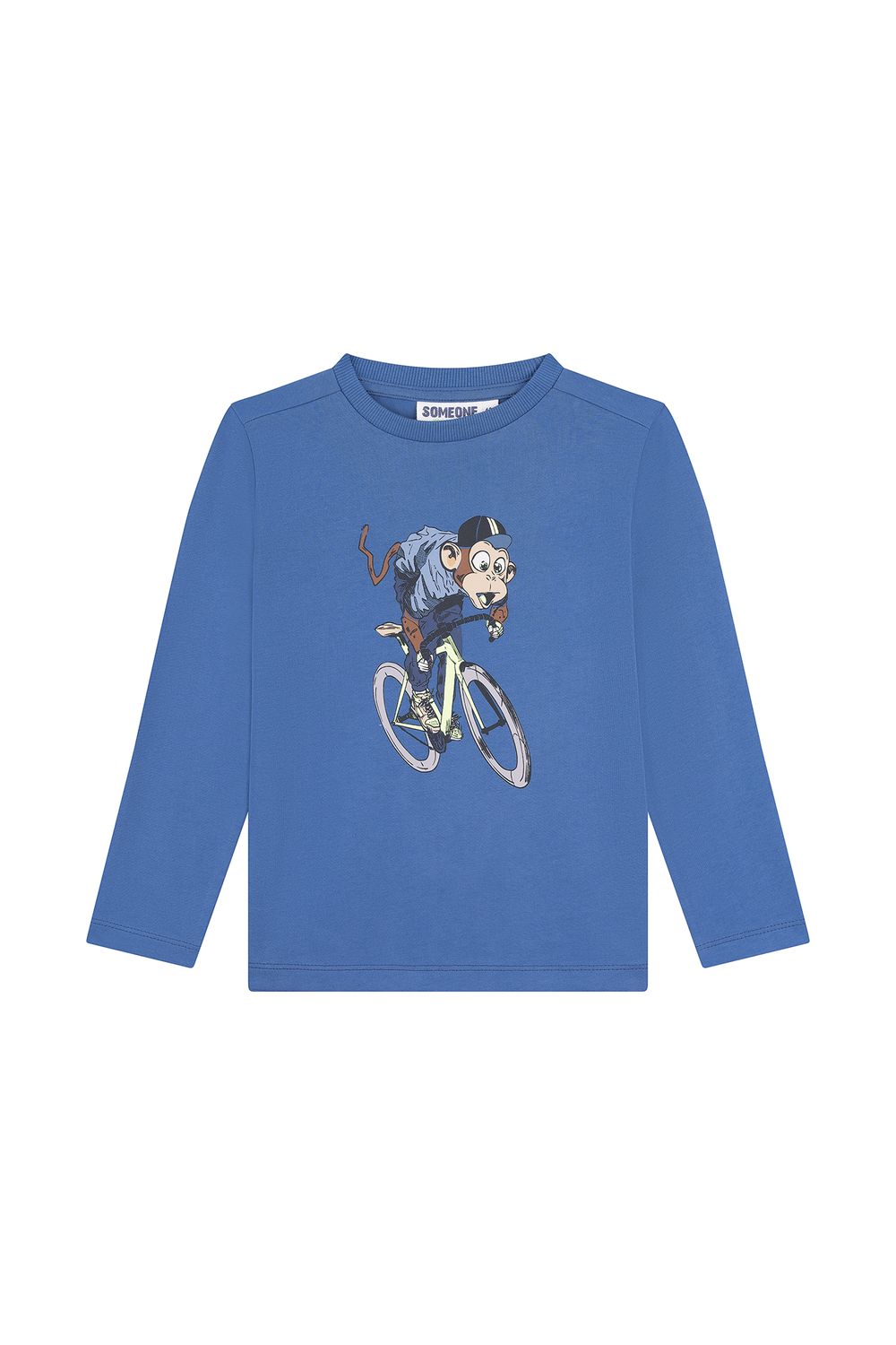 FRANKIE-SB-03-B– Someone jongens longsleeve blauw met fietsende aap print