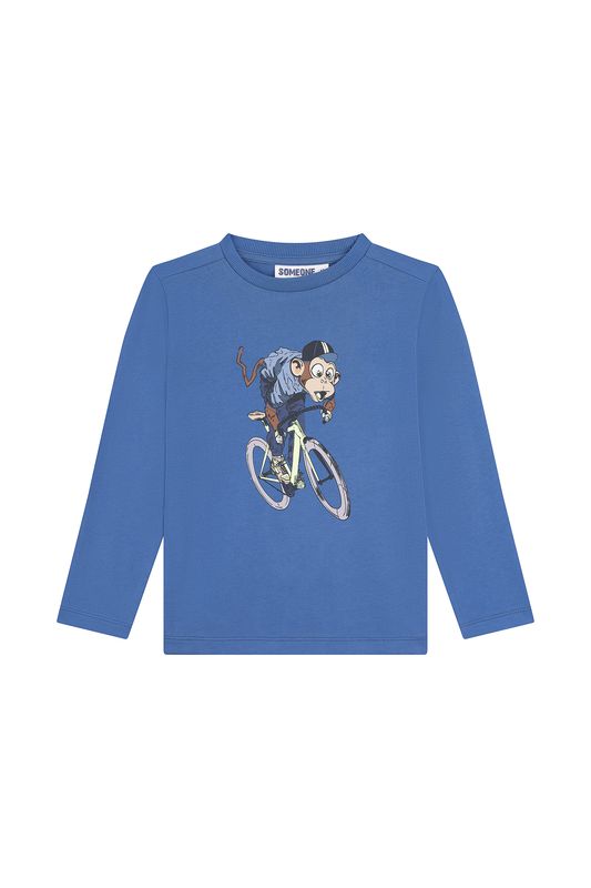 FRANKIE-SB-03-B– Someone jongens longsleeve blauw met fietsende aap print