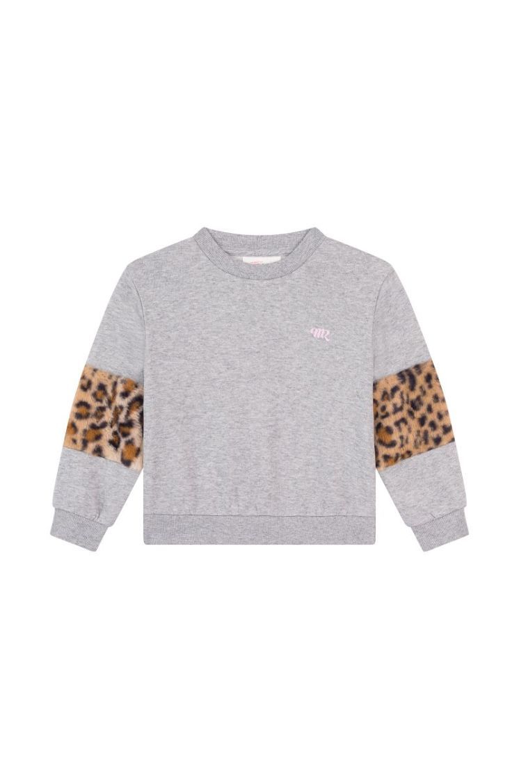 LILA-SG-16-C – Someone meisjes sweater grijs met leopard details