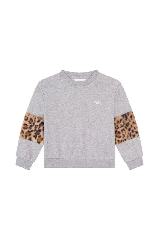 LILA-SG-16-C – Someone meisjes sweater grijs met leopard details