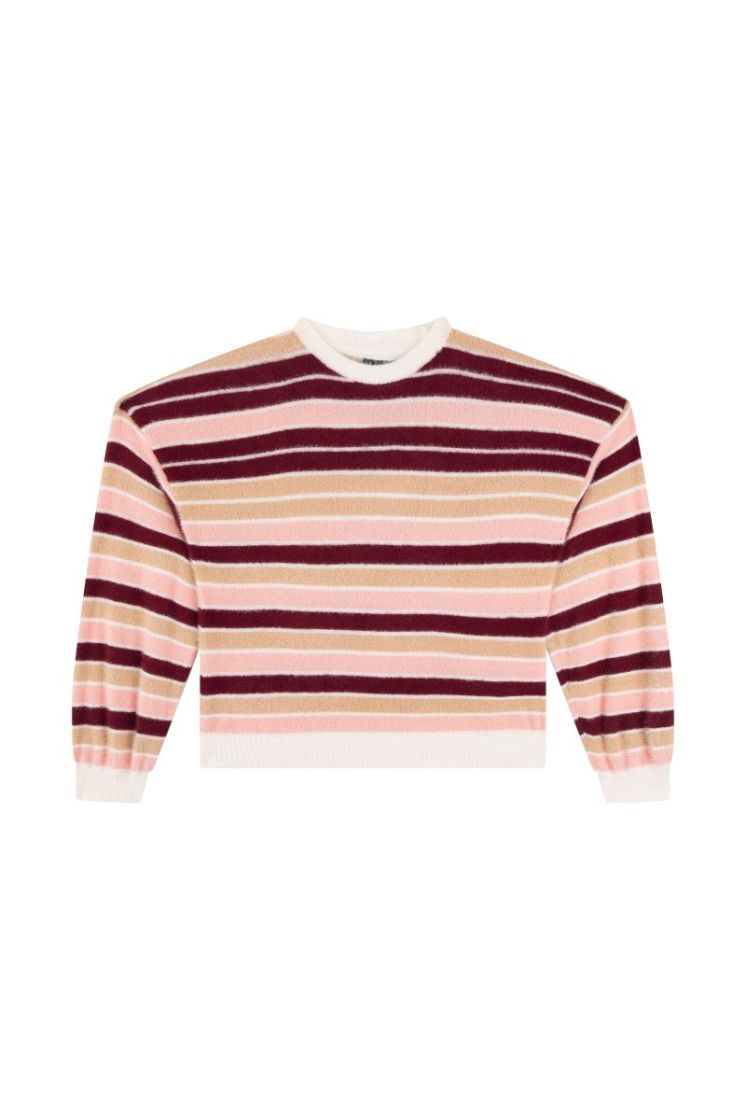 NINA-G-12-X – Gestreepte meisjestrui roze, bordeaux &amp; beige
