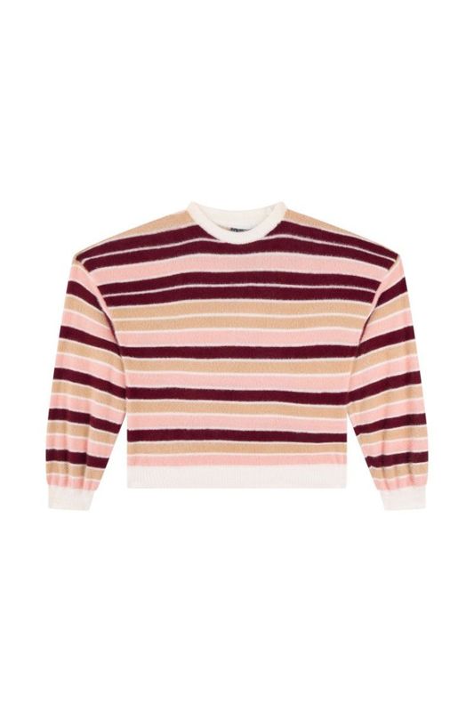 NINA-G-12-X – Gestreepte meisjestrui roze, bordeaux &amp; beige