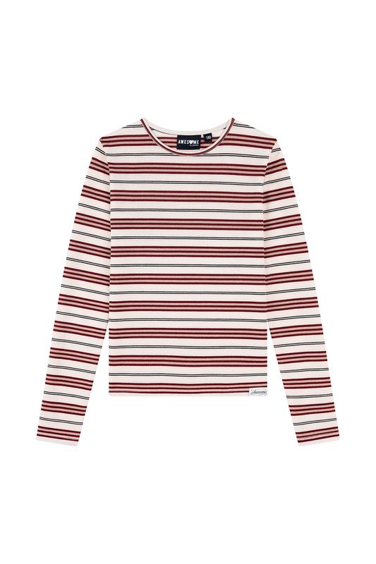 AWESOME meisjes longsleeve ecru met bordeaux strepen