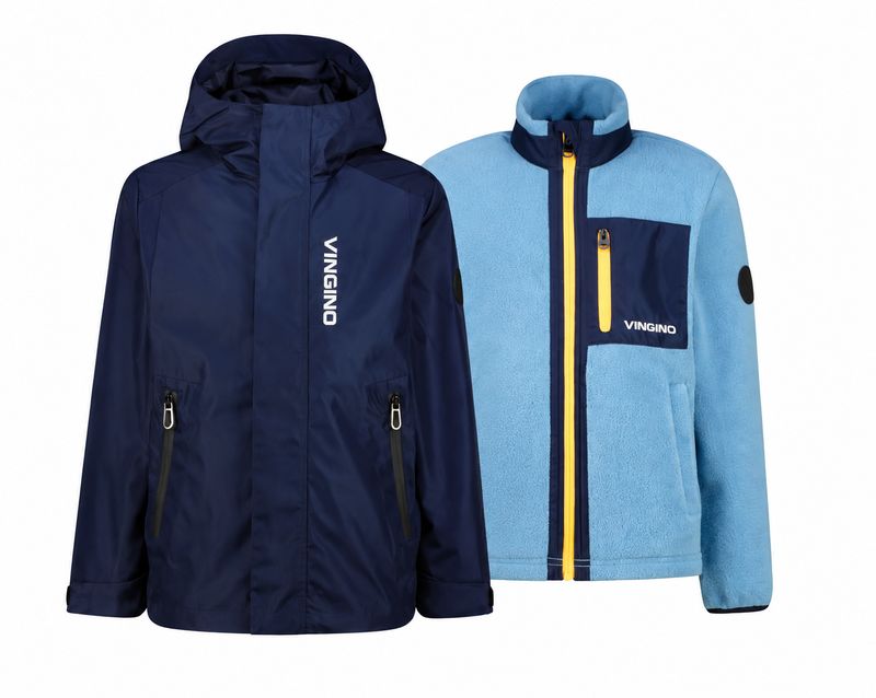 TANCON Vingino Jongens 2-in-1 Jas met Uitneembare Fleecejas – Donkerblauw/Lichtblauw