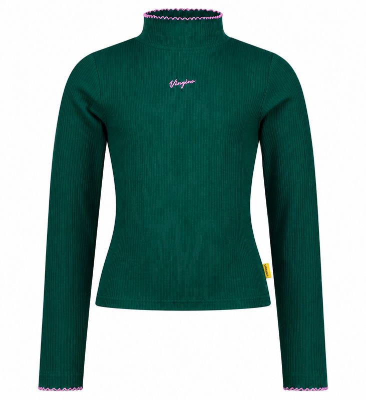 Icon rib top col- Vingino Meisjes Rib Coltrui met Logo – Donkergroen