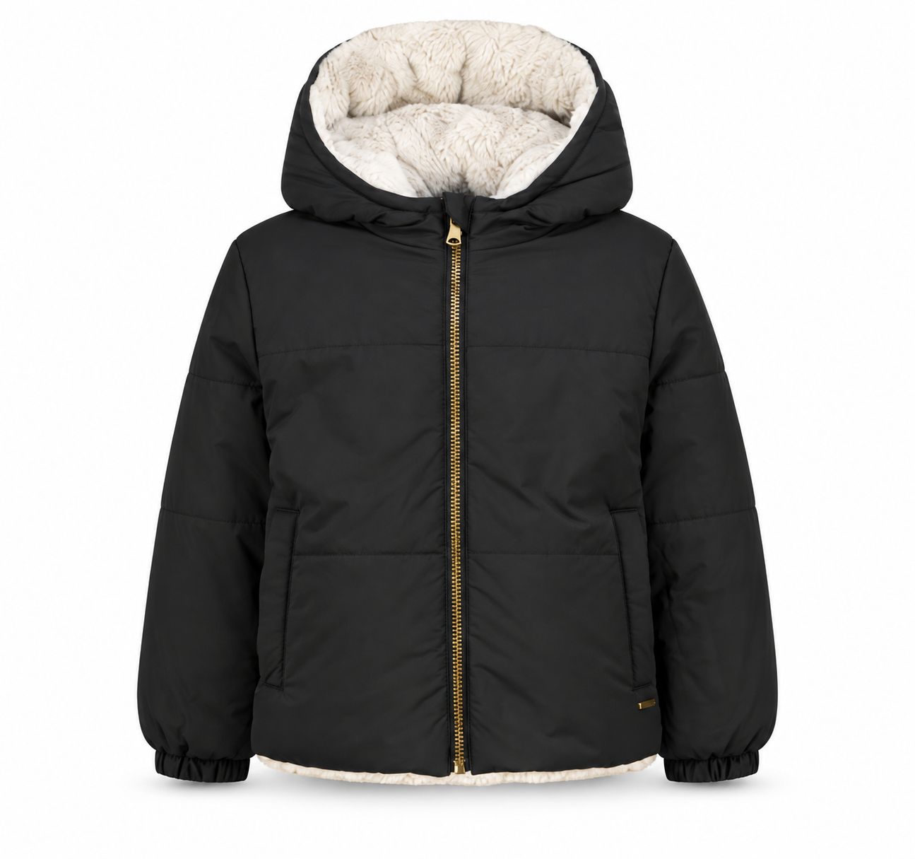 Tunira- Vingino reversible winterjas zwart/ecru teddy