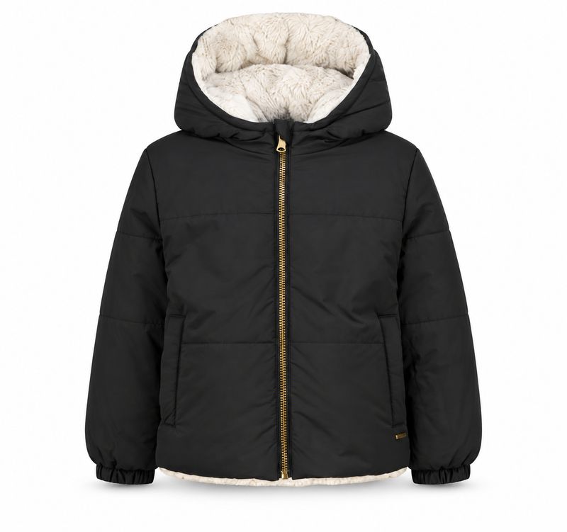 Tunira- Vingino reversible winterjas zwart/ecru teddy