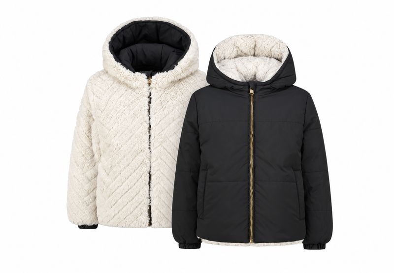 Tunira- Vingino reversible winterjas zwart/ecru teddy