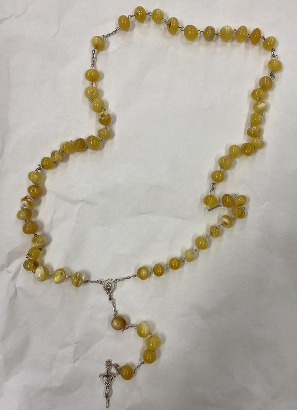 Różaniec srebrny - bursztyn jasny