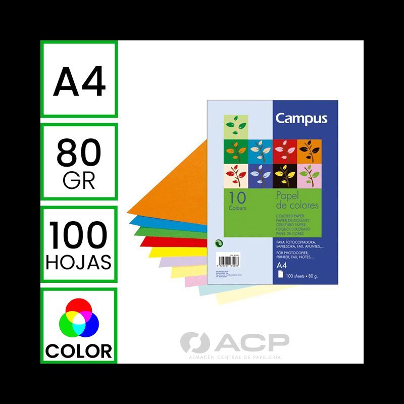 PAPEL A4 80GR CAMPUS 10 COLORES 100H