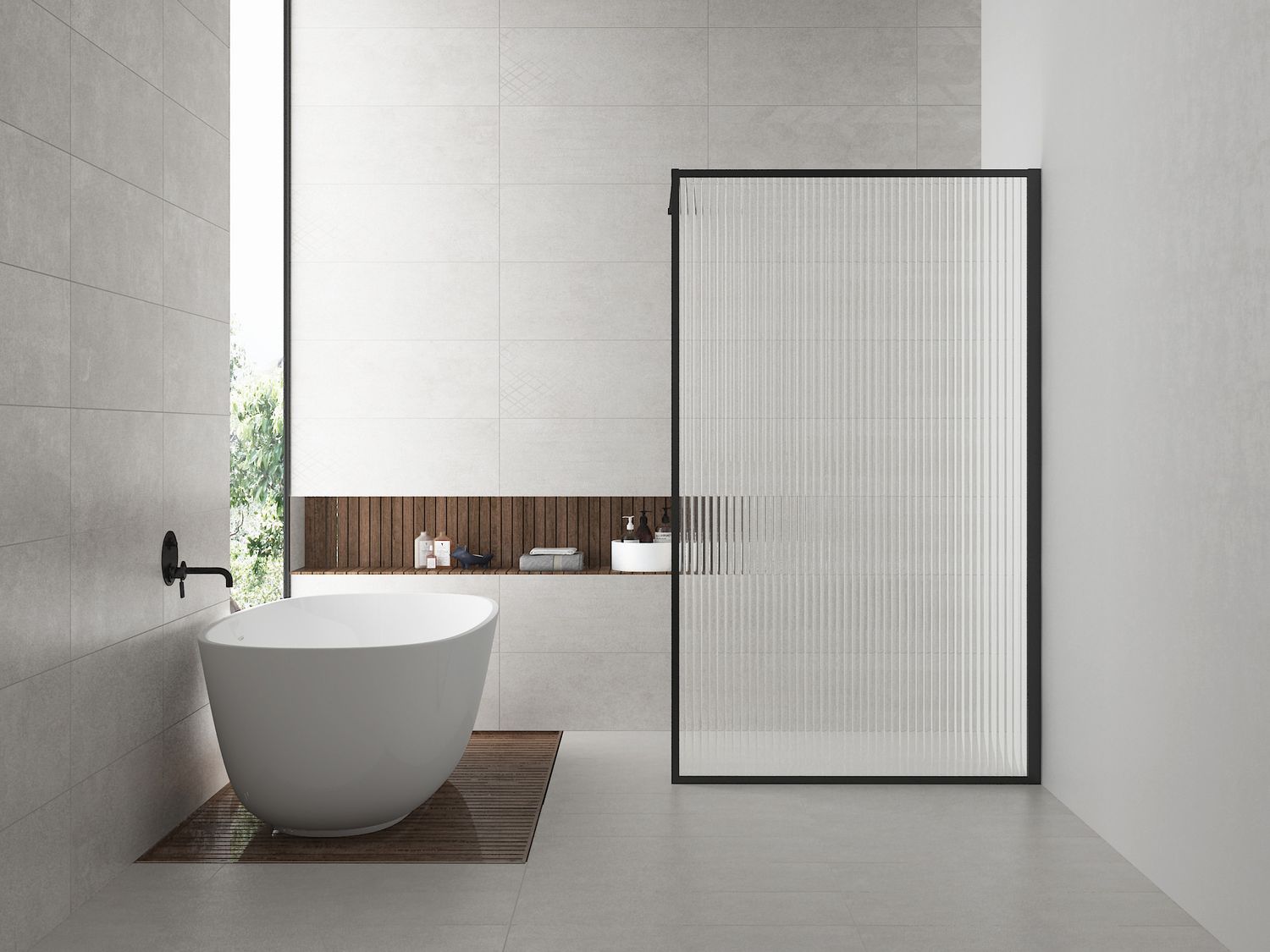 Square inloopdouche 1000 x 2000 x 8 mm nano geribbeld helder glas/mat zwart