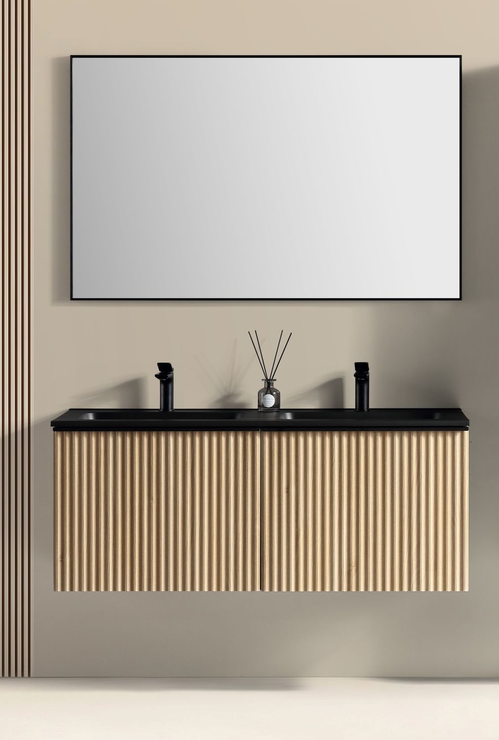 Brunella onderkast + wastafel zwart + spiegel 120 cm - eiken