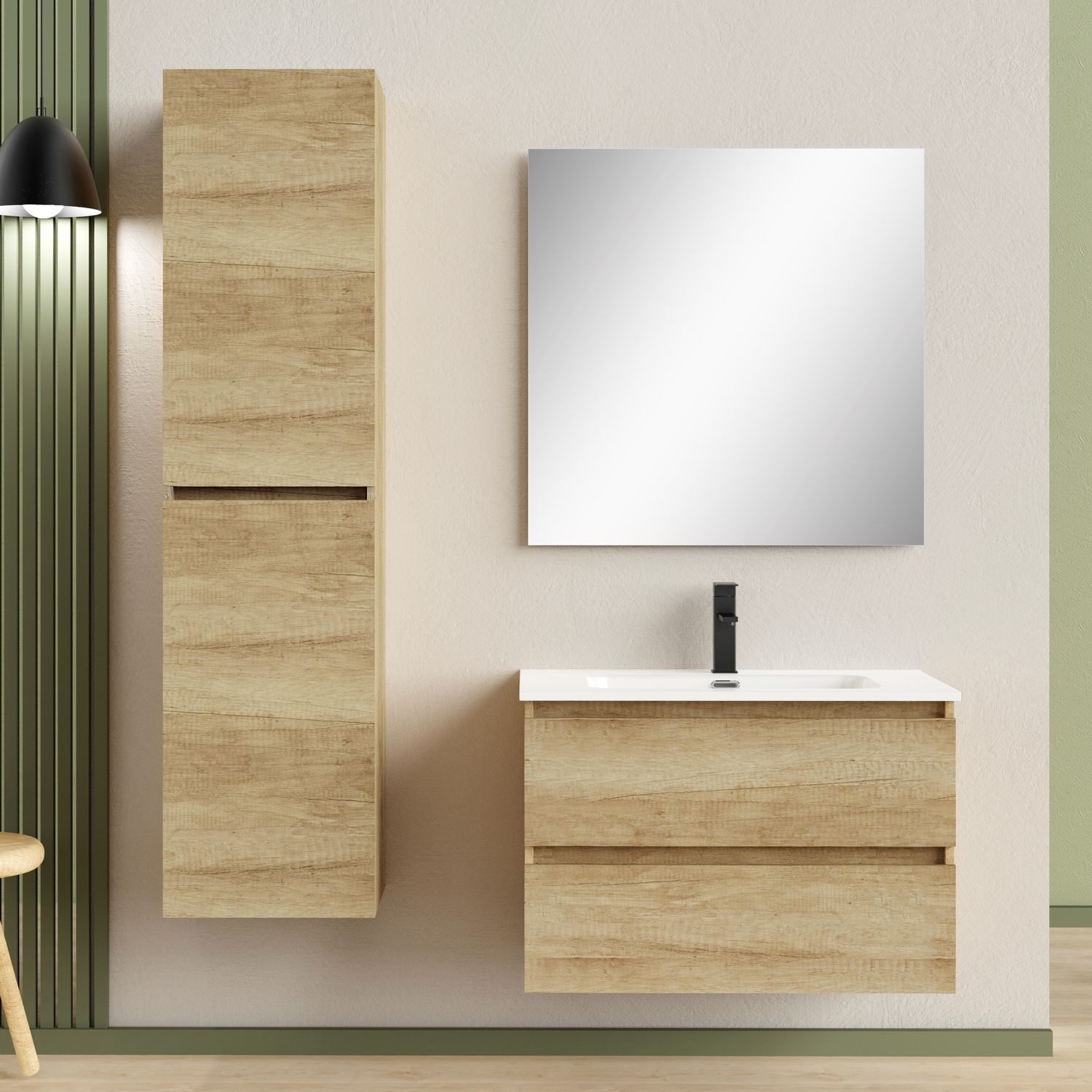 Rio onderkast + wastafel + spiegel 80cm houtdecor
