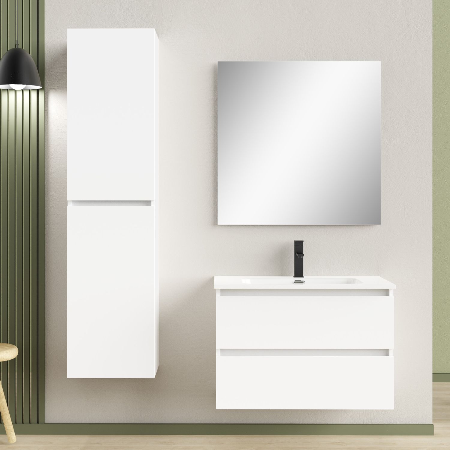 Rio onderkast + wastafel + spiegel 80cm hoogglans wit