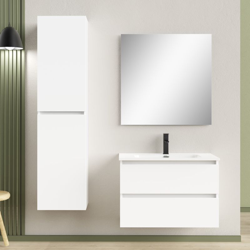 Rio onderkast + wastafel + spiegel 80cm hoogglans wit