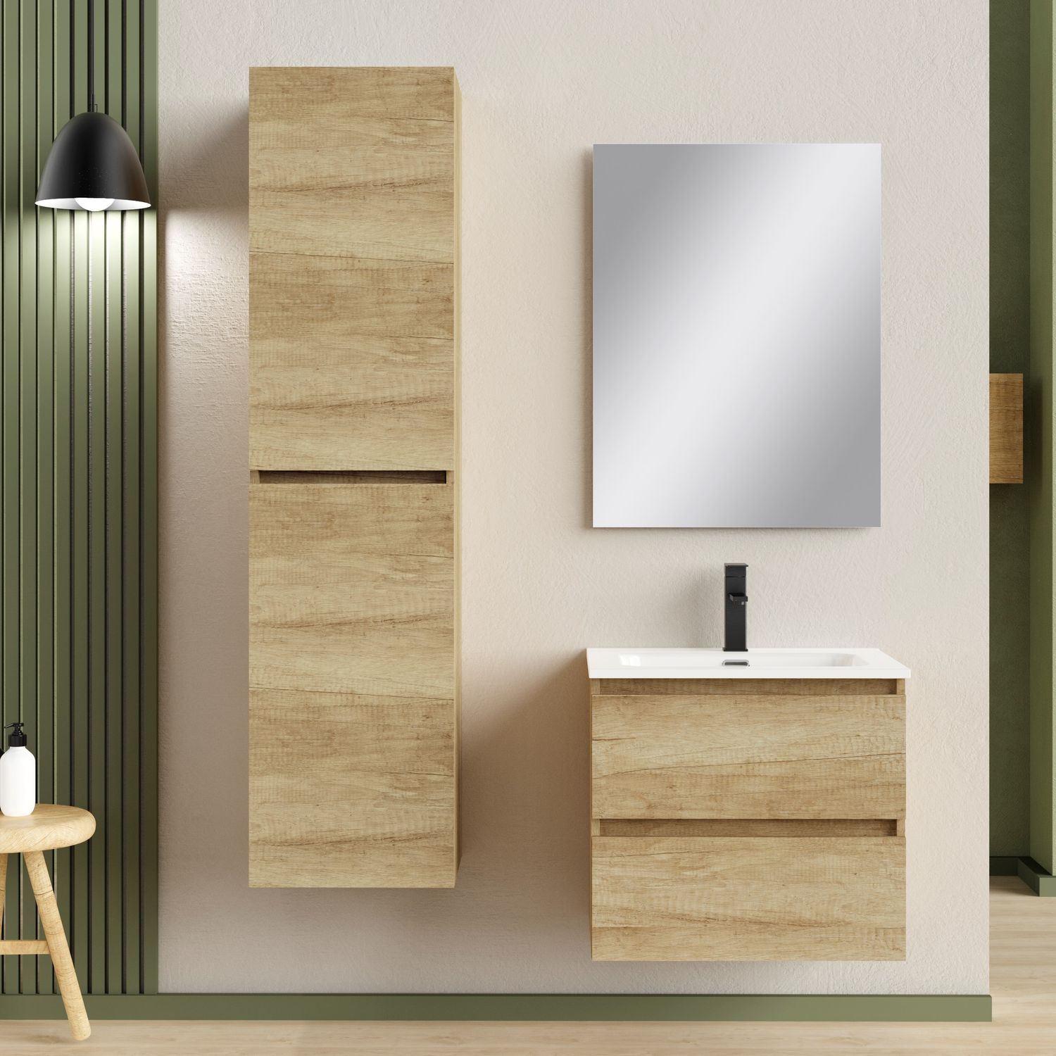 Rio onderkast + wastafel + spiegel 60cm houtdecor