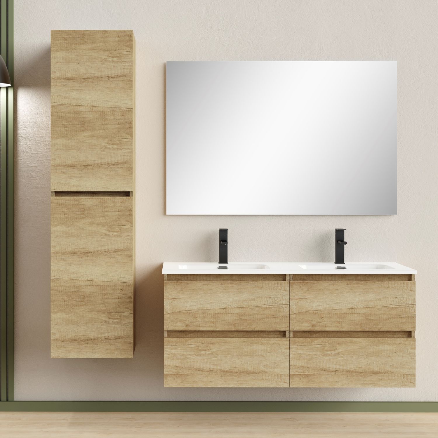 Rio onderkast + wastafel + spiegel 120cm houtdecor