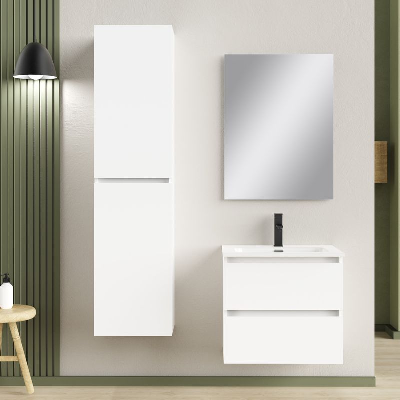 Rio onderkast + wastafel + spiegel 60cm hoogglans wit