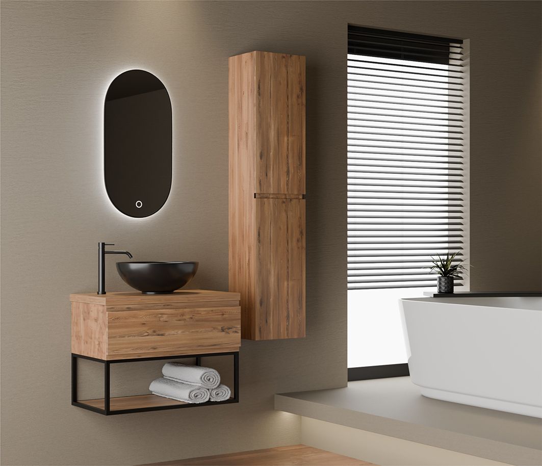 Style onderkast 80x45x50 cm 1x lade met frame mat zwart - honing eiken