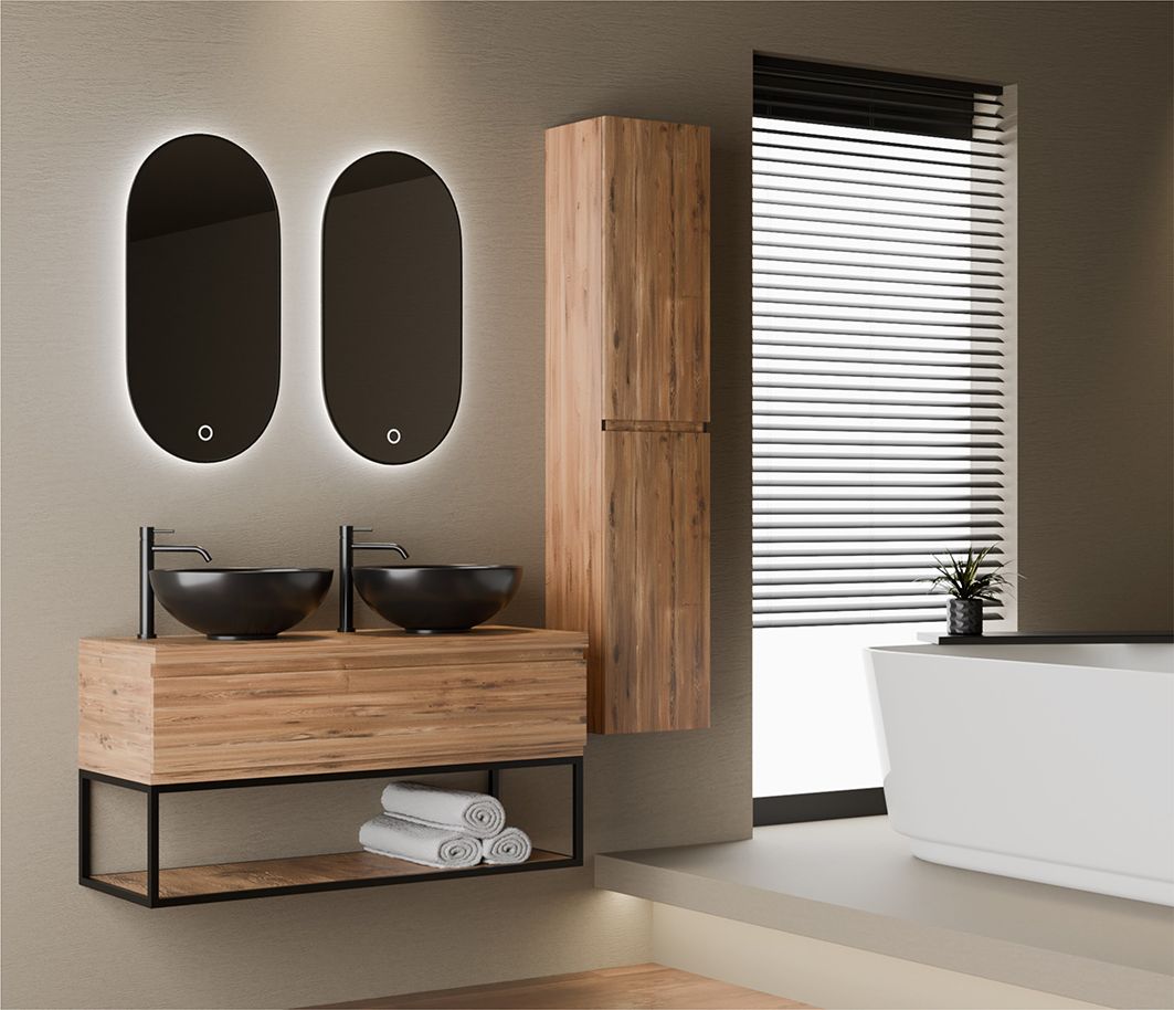 Style onderkast 120x45x50 cm 1x lade met frame mat zwart - honing eiken