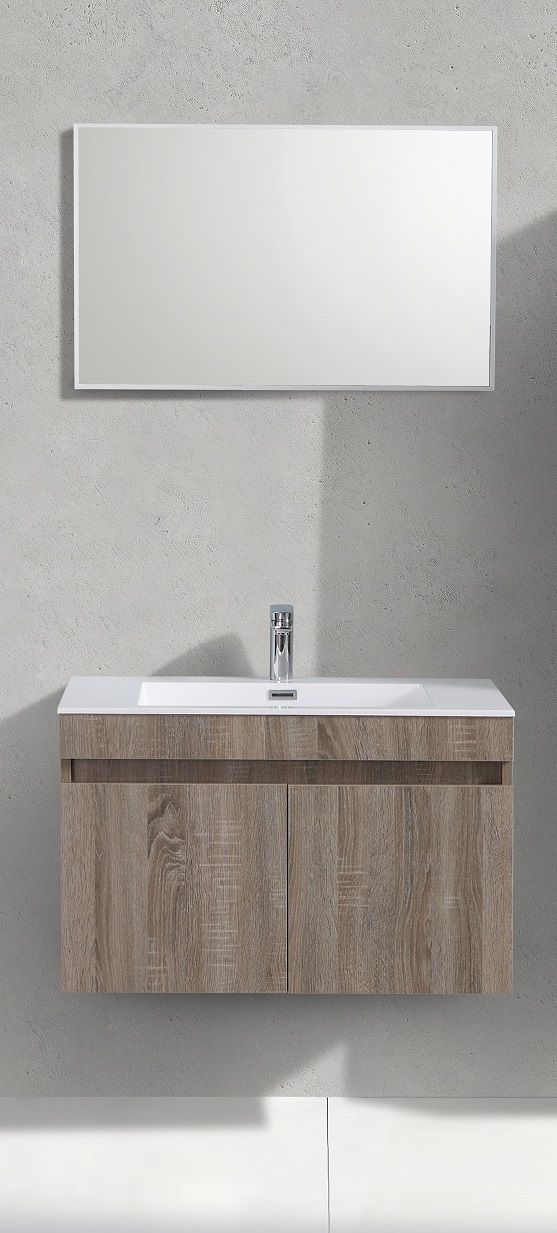 Capri Onderkast + Wastafel + Spiegel 80 Cm Rustiek Eiken Licht
