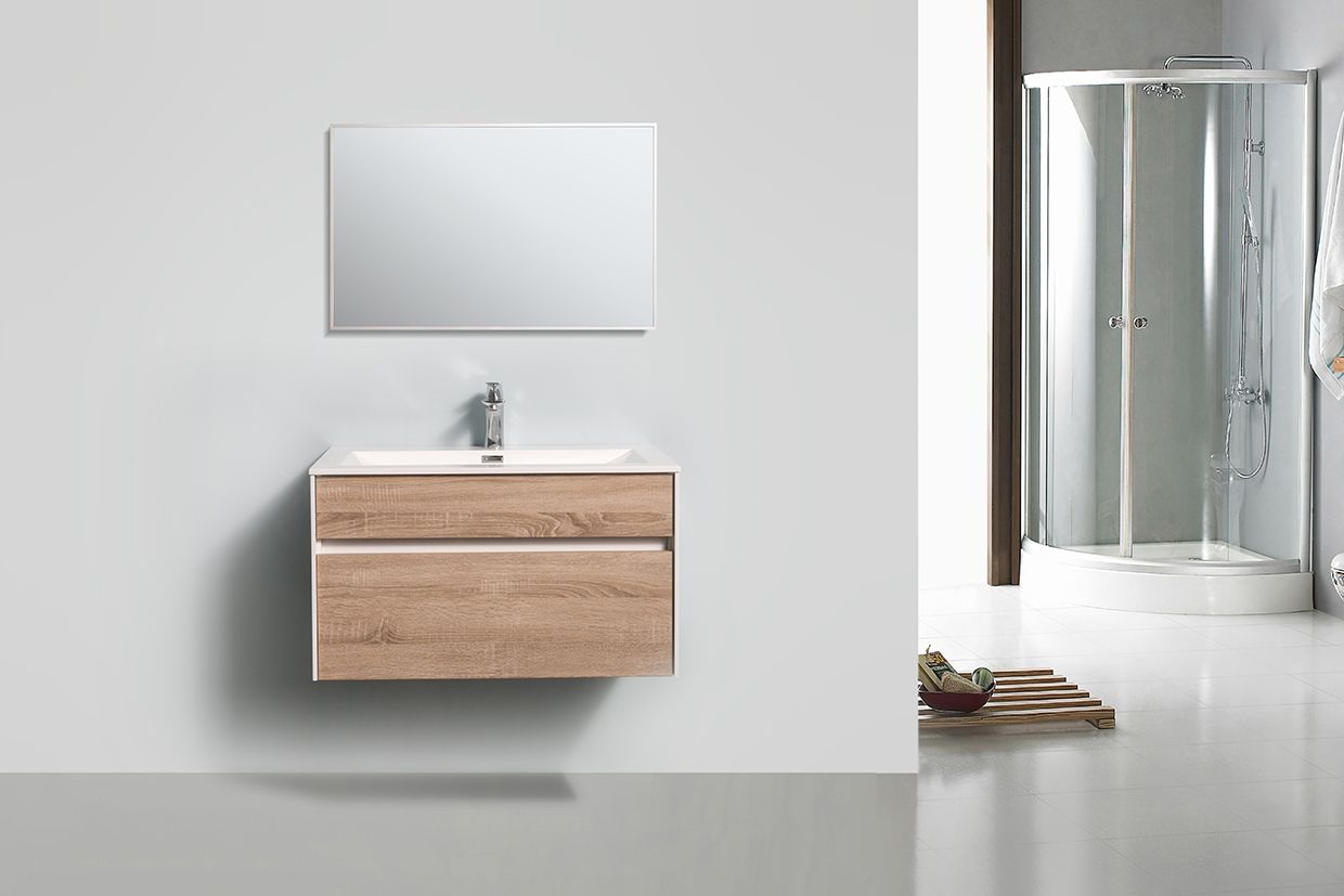 Roma Onderkast + Wastafel + Spiegel 80 Cm Wit/Wit Eiken