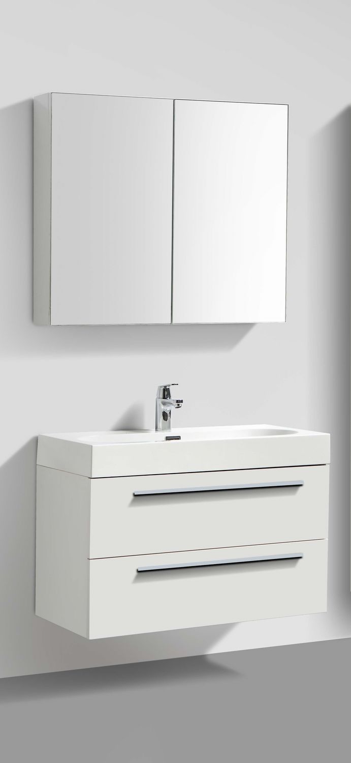 Barcelona Onderkast + Wastafel + Spiegelkast 80 Cm Wit