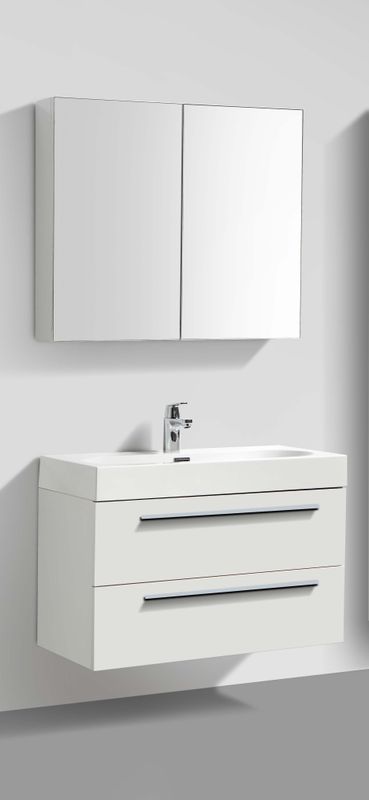 Barcelona Onderkast + Wastafel + Spiegelkast 80 Cm Wit