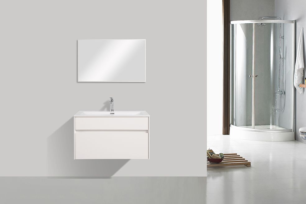 Roma Onderkast + Wastafel + Spiegel 80 Cm Wit/Wit
