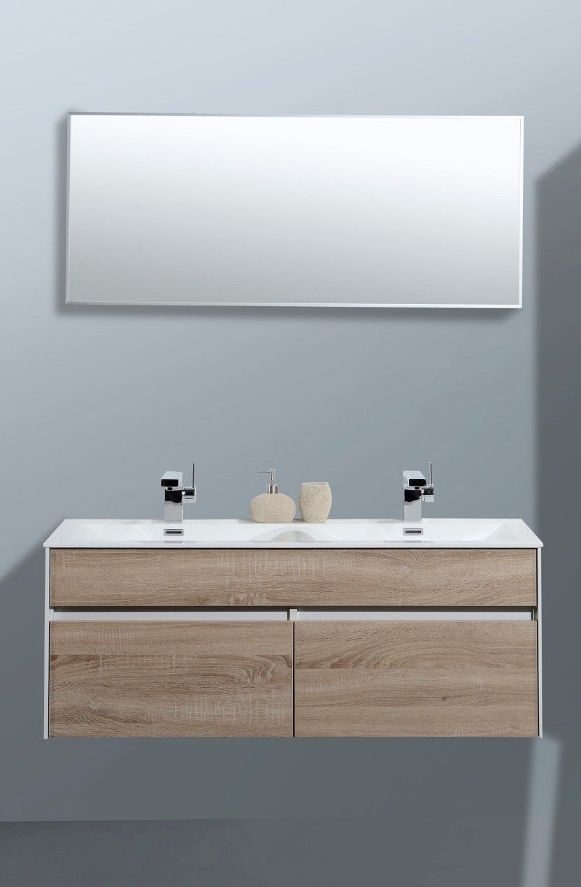 Roma Onderkast + Wastafel + Spiegel 120 Cm Wit/Wit Eiken
