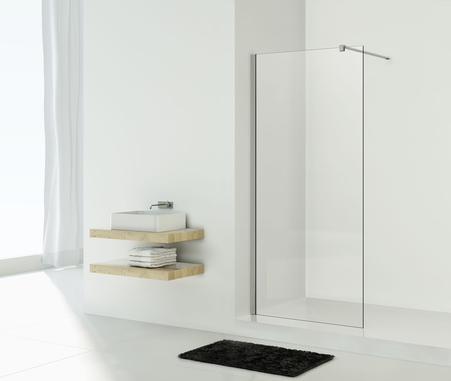 Wet Room 10 Mm - 1200*2000 Mm inclusief muurprofiel + stabilisatiestang chr
