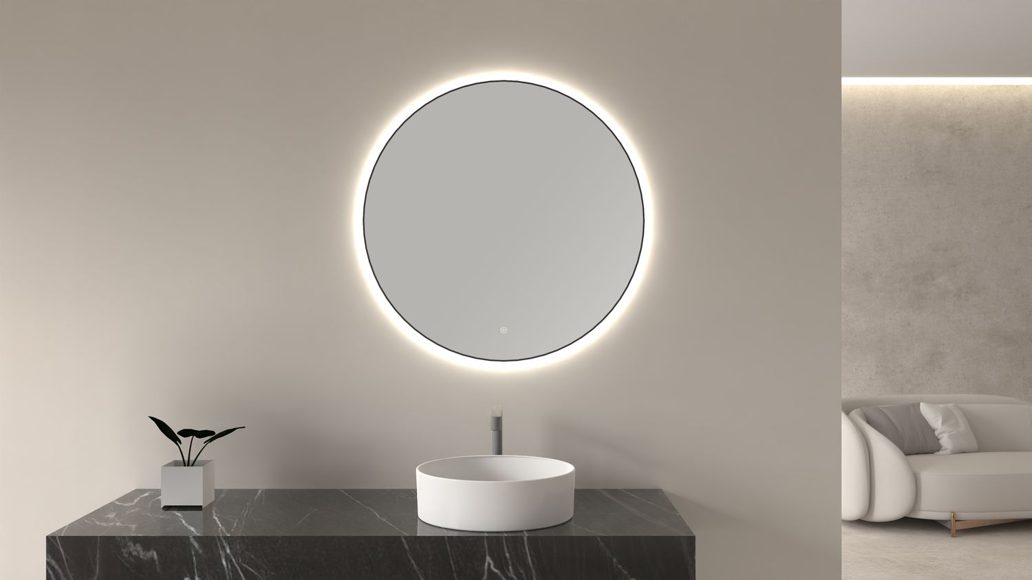 Novi spiegel rond met LED, dimbaar 100 cm mat zwart