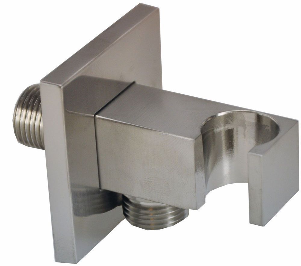 Rombo wandaansluitbocht met handdouchehouder vierkant 1/2&quot; geborsteld staal
