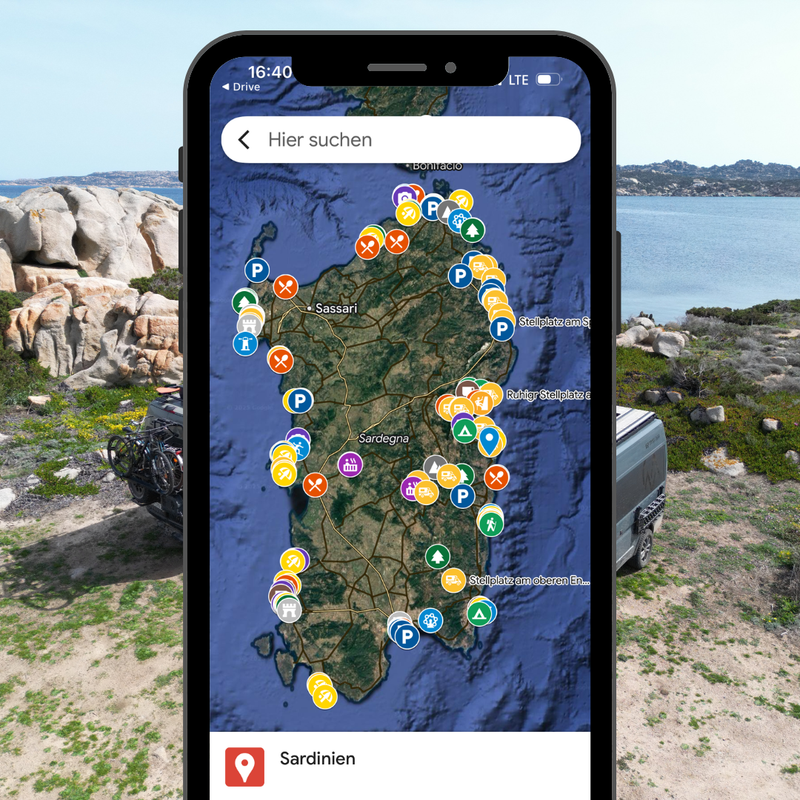 Sardinien Google Maps Karte für Camper Roadtrips
