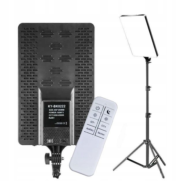 ZESTAW LAMPA PANELOWA LED 100W=650W 28x40cm REGULACJA na PILOT + STATYW