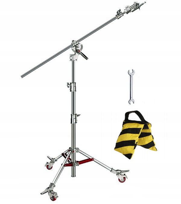 PROFESJONALNY ŻURAW STALOWY na KÓŁKACH STATYW 440cm BOOM WAGA 17kg srebrny