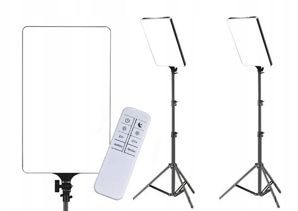 2x ZESTAW LAMPA PANELOWA LED 100W=650W 28x40cm REGULACJA na PILOT + STATYW
