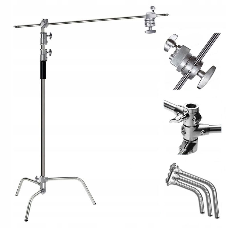 SOLIDNY STALOWY STATYW OŚWIETLENIOWY 3.3m ŻURAW BOOM 136cm C-STAND 2x GRIP