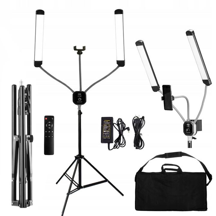 GIĘTA PODWÓJNA LAMPA KOSMETYCZNA LED 50W + STATYW do MAKIJAŻU RZĘS TATUAŻU