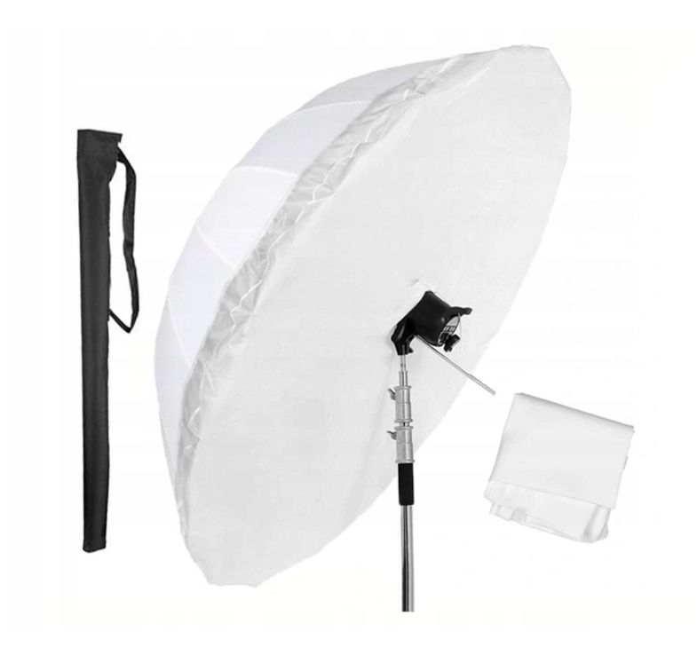 PARASOLKA STUDYJNA ROZPRASZAJĄCA BIAŁA 180 185cm z DYFUZOREM włókno szklane