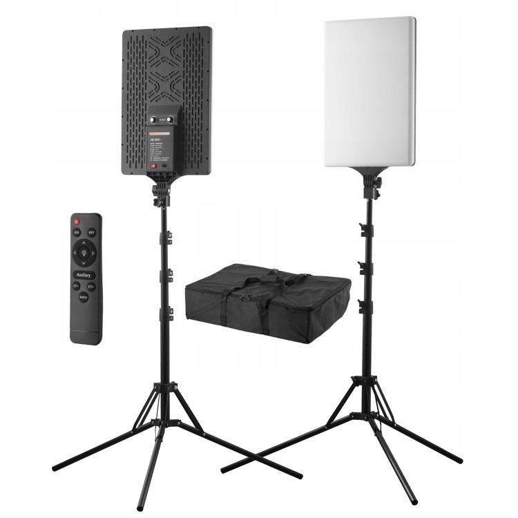 2x PANELOWA LAMPA LED 46x32cm REGULACJA na PILOT + STATYWY + duża TORBA