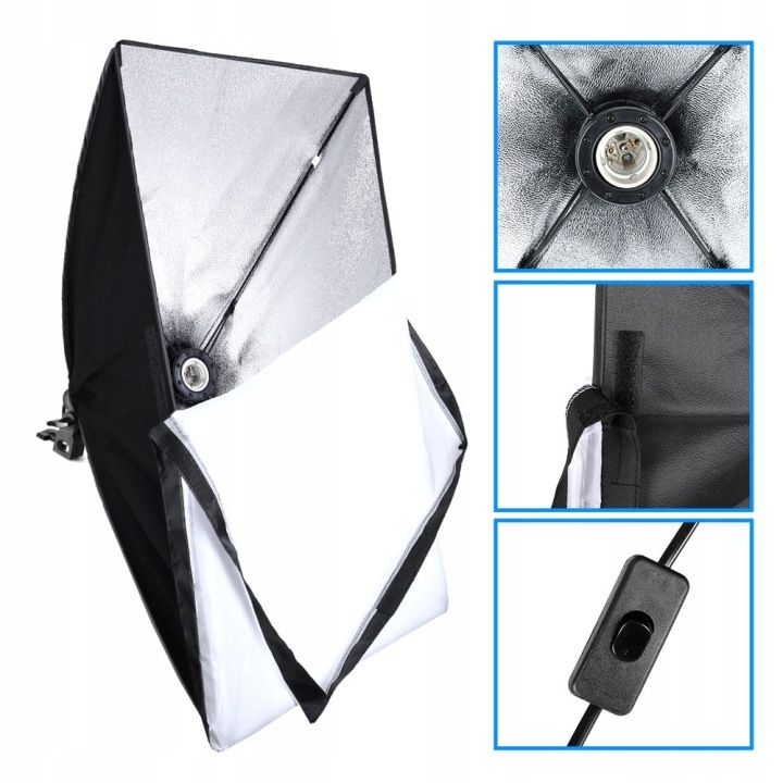 SOFTBOX STUDYJNY 50x70cm OPRAWKA POJEDYNCZA E27 DYFUZOR ETUI SZYBKI MONTAŻ