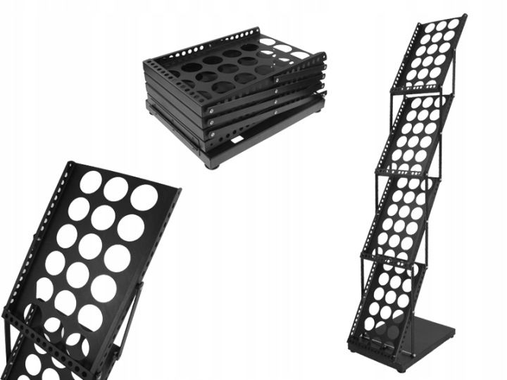 SKŁADANY STOJAK 4 półki na ULOTKI GAZETY KATALOGI BROSZURY A4 czarny metal